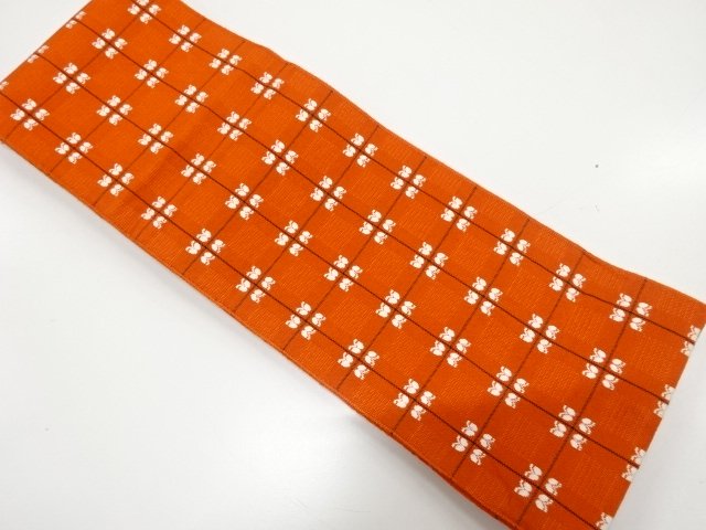JAPANESE HANHABA OBI / WOVEN GRID & BUTTERFLY